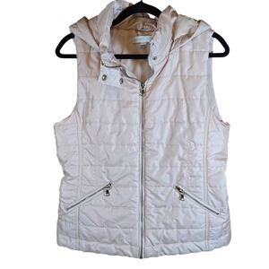 New York &‎ Company Quilted Puffer Vest Womens M Sleeveless Hooded Zip